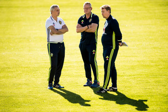 Landslagschef Lars Richt, förbundskapten Janne Andersson