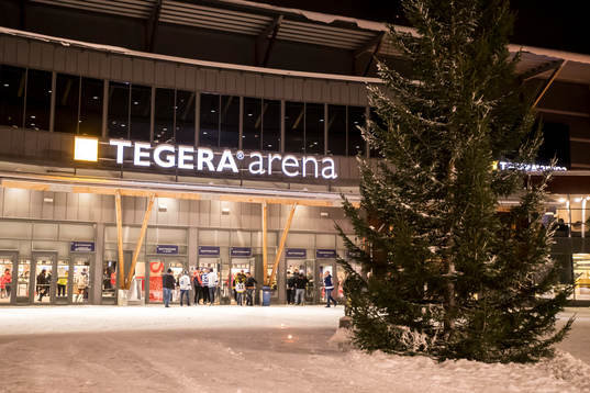 Tegera Arena exteriör innan ishockeymatchen i SHL mellan