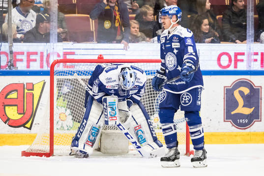 Leksands målvakt Henrik Haukeland och Joe Piskula  deppar