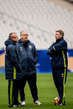 Förbundskapten Janne Andersson, rådgivare Lars Lagerbäck