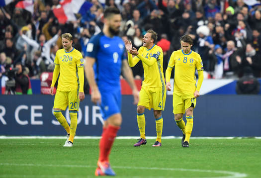 Sveriges Ola Toivonen, Andreas Granqvist och Albin Ekdal