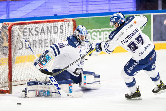 Leksands målvakt Henrik Haukeland  och Eric Castonguay på