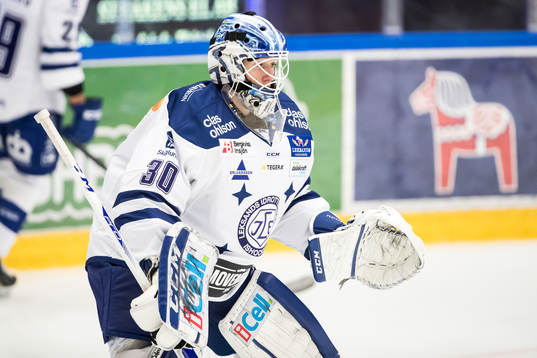 Leksands målvakt Henrik Haukeland  i ishockeymatchen i SHL