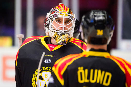 Brynäs målvakt Felix Sandström jublar