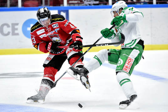 Malmö Redhawks Nichlas Hardt och Rögles Patrik Cehlin