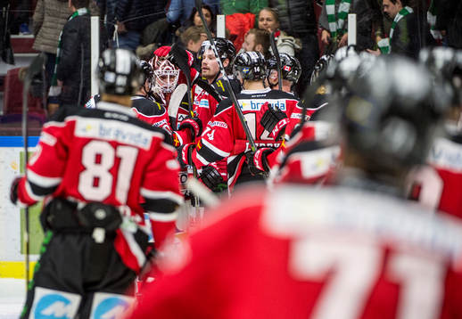 Malmö Redhawks målvakt Oscar Alsenfelt jublar med