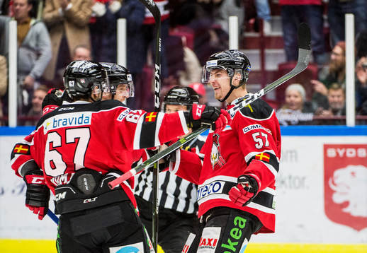 Malmö Redhawks Noah Welch, Konstantin Komarek och Johan