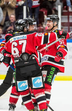 Malmö Redhawks Noah Welch, Konstantin Komarek och Johan