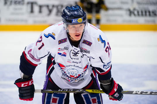 Linköpings Emil Sylvegård före ishockeymatchen i SHL
