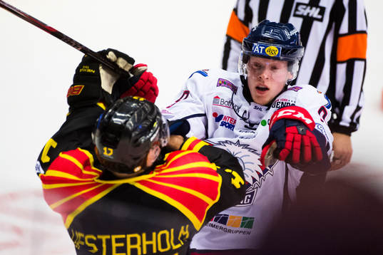 Brynäs Pathrik Westerholm och Linköpings Anton Karlsson i