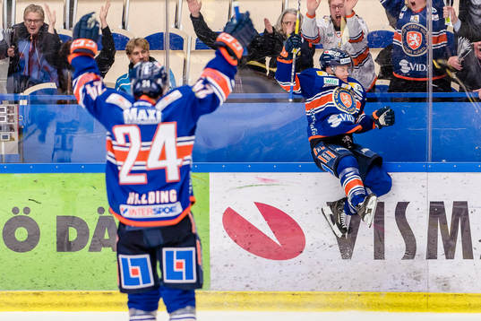 Växjös Geoff Platt jublar och hoppar upp mot sargen