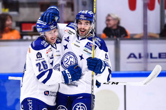 Leksands Patrik Norén och Markus Lauridsen jublar