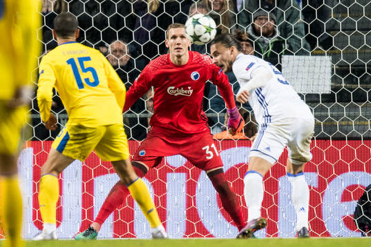 FC Köpenhamns målvakt Robin Olsen och Erik Johansson
