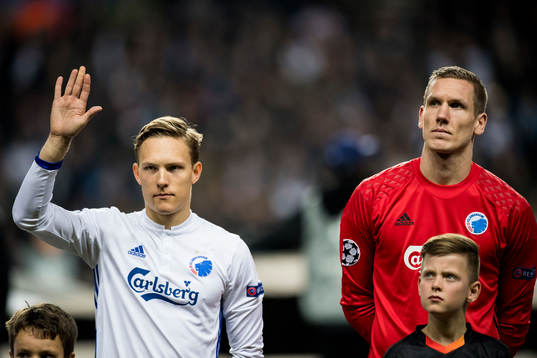 FC Köpenhamns Ludwig Augustinsson och målvakt Robin Olsen