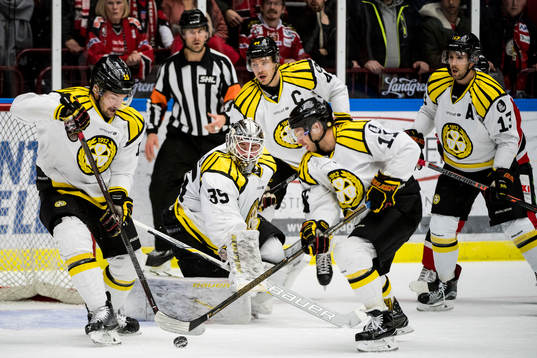 Brynäs målvakt David Rautio, Simon Bertilsson, Jacob