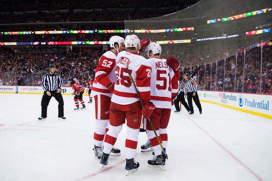 Detroits Jonathan Ericsson, Mike Green och Frans Nielsen