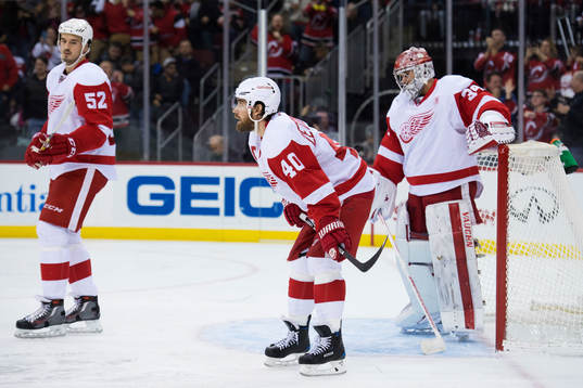 Detroits Jonathan Ericsson, Henrik Zetterberg och målvakt