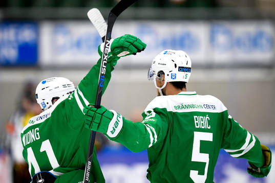Rögles Daniel Widing och Alen Bibic jublar