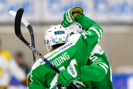 Rögles Daniel Widing och Alen Bibic jublar