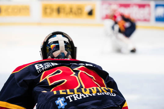 Djurgårdens målvakt Mikael Tellqvist följer