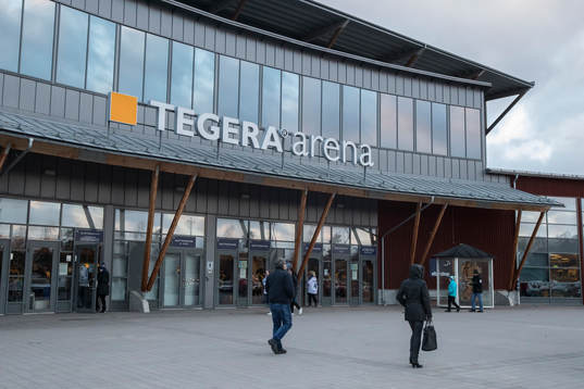 Tegera Arena exteriör innan ishockeymatchen i SHL mellan