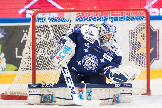Leksands målvakt Henrik Haukeland  i ishockeymatchen i SHL