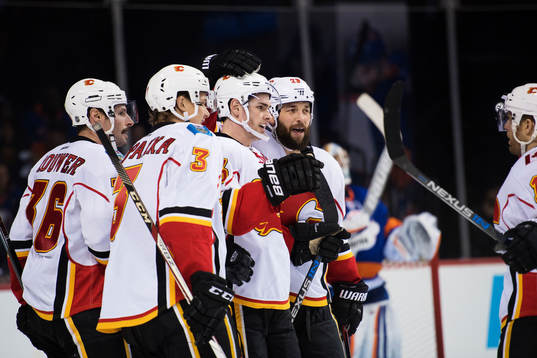 Calgarys Sean Monahan jublar