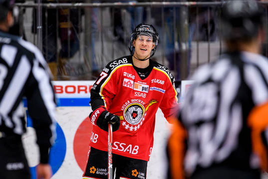 Luleås Andreas Falk reagerar på ett domslut