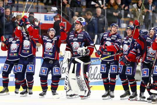 Linköping med målvakt Marcus Högberg jublar