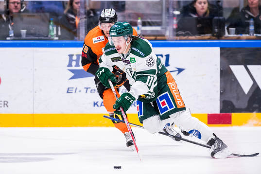Karlskronas Emil Larsson och Färjestads Joakim Nygård i