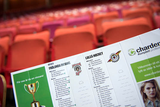 En matchklappa innan ishockeymatchen i SHL mellan Frölunda