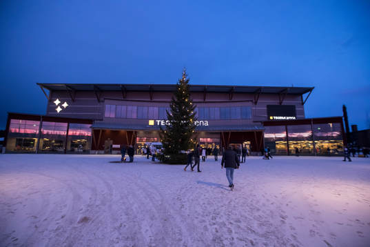 Tegera Arena exteriör innan ishockeymatchen i SHL mellan