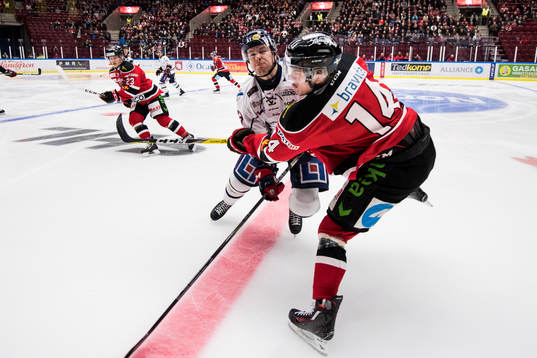 Linköpings Andrew Gordon tacklar Malmö Redhawks