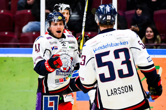 Linköpings Broc Little och Eddie Larsson jublar