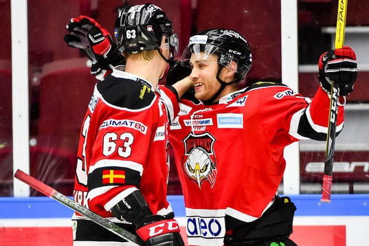 Malmö Redhawks Fredrik Händemark och Ilari Filppula jublar