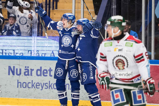 Leksands Isak Skedung och Rickard Hugg jublar