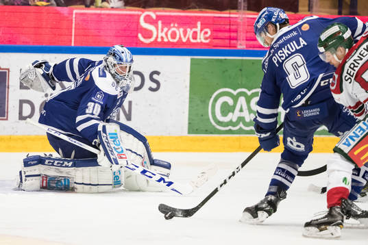 Leksands målvakt Henrik Haukeland och Leksands Joe Piskula