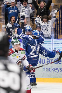 Leksands Isak Skedung och Rickard Hugg jublar