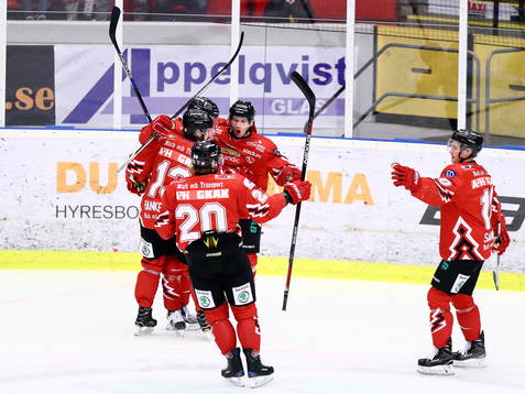 Vita Hästens Mattias Kalin blir omkramad