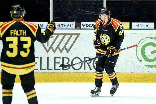 Brynäs Elias Fälth  och Jonathan Pudas jublar