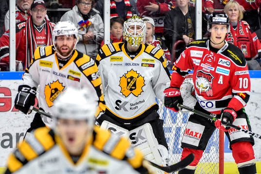 Malmö Redhawks Robin Alvarez och Skellefteås målvakt