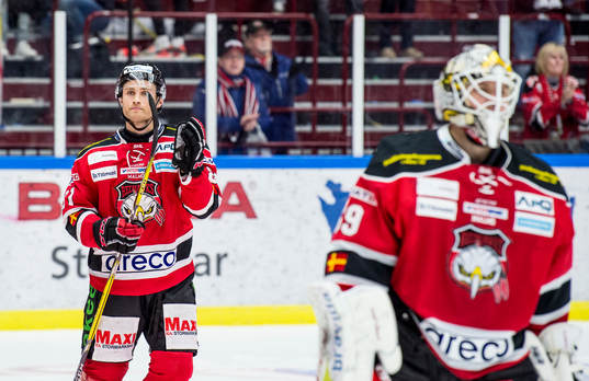 Malmö Redhawks Ilari Filppula och målvakt Oscar Alsenfelt