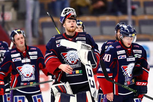 Linköpings målvakt Marcus Högberg, Broc Little och Ken