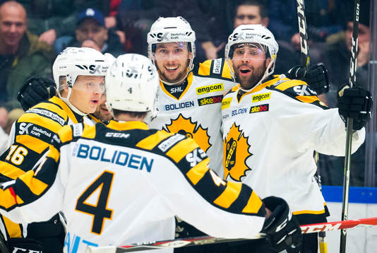 Skellefteås Marcus Pettersson gör 0-1 och jublar med Bud