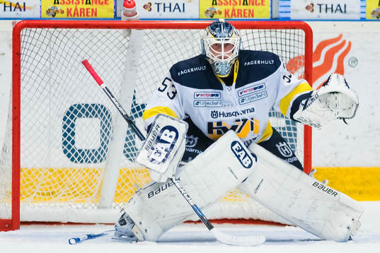 s målvakt Fredrik Pettersson-Wentzel med lagkamrats klubba