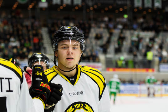 Brynäs Marcus Ersson jublar med båset