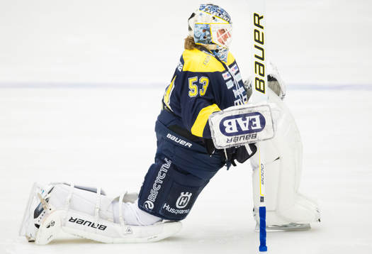 s målvakt Fredrik Pettersson-Wentzel värmer upp