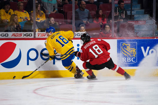 Sveriges Rasmus Asplund och Schweiz Nico Hischier