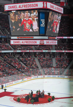 Daniel Alfredsson has his jersey with his number 11 retired