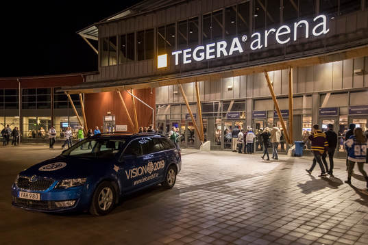 Tegera Arena exteriör innan ishockeymatchen i SHL mellan